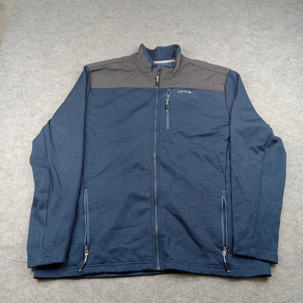 Orvis Jacket Mens‎ XL Blue Fleece Full Zip Windbreaker Zip Pockets Outdoor